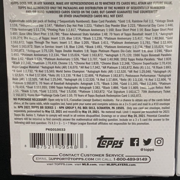 2021 Topps Baseball Series 1 Hanger Box 67 Cards Factory Sealed (Lot Of 6) NEW - Picture 5 of 9